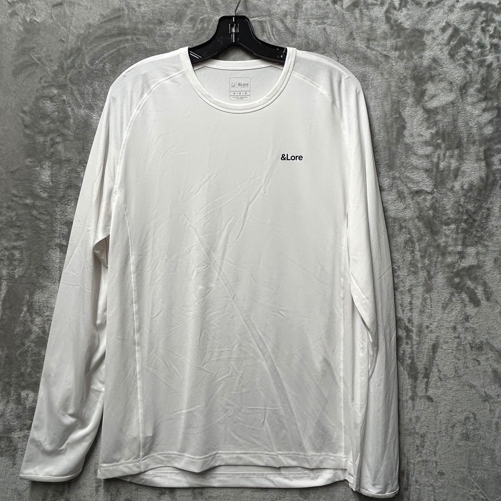 &Lore Bright White Long Sleeve Athletic Shirt Mens Medium Moisture Wicking-M-NEW
